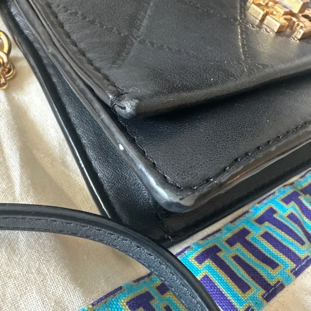 Tory Burch Georgia Quilted Turn Lock Mini Crossbody WOC Black‎